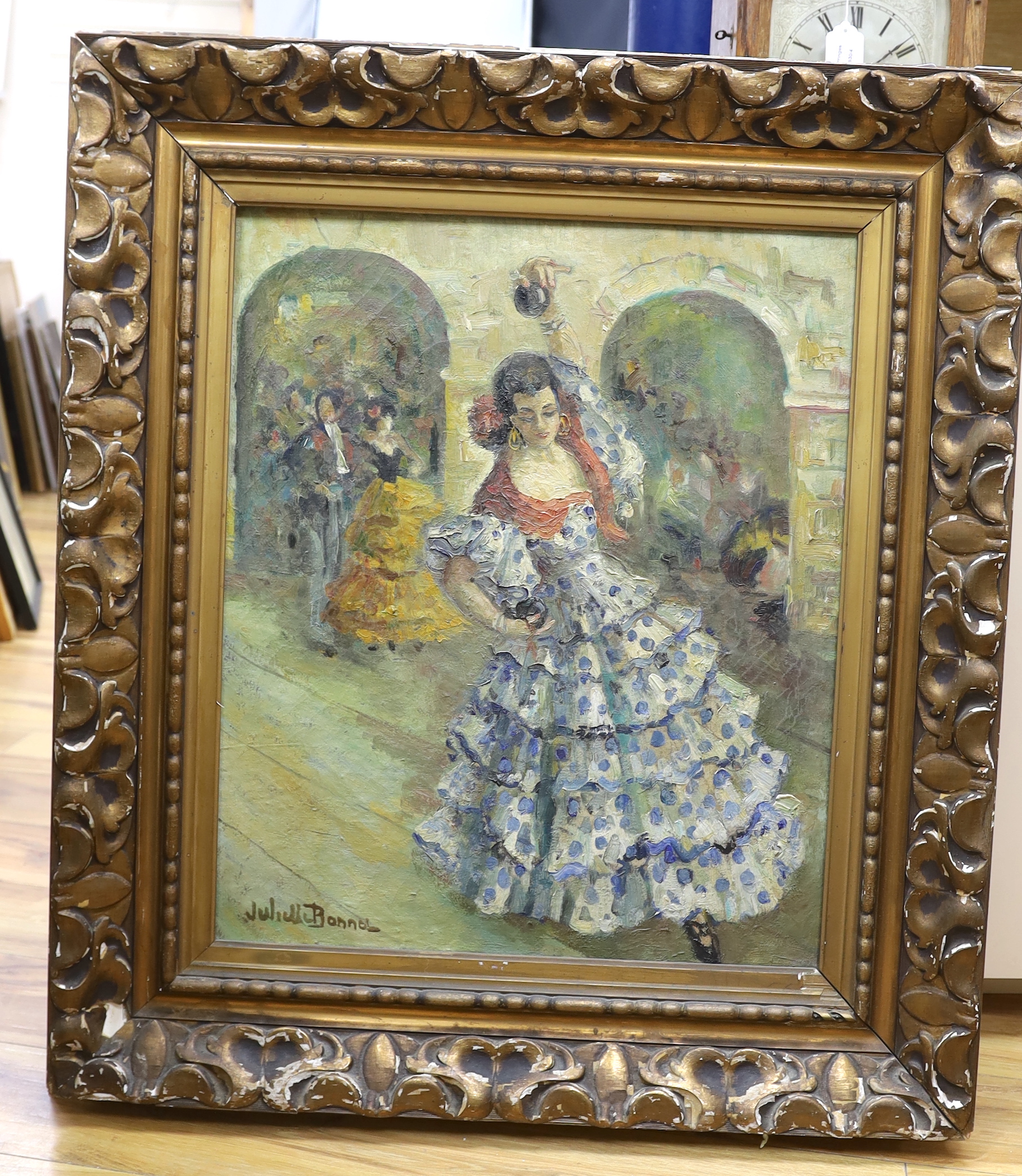 Juliette Bonnet (20th. C), oil on canvas, Flamenco dancers, signed, 63 x 52cm